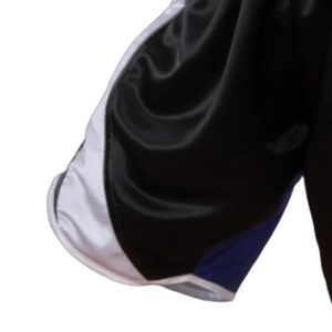 Professional <b>Black</b> & Blue Satin Muay Thai Shorts - White Side Panel Kickboxing <b>Trunks</b> - Breathable Sports Wear - Product Image 4