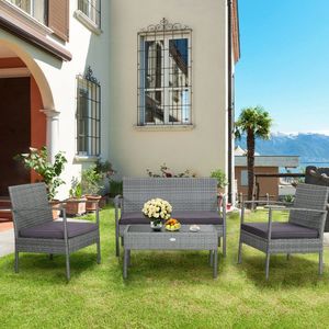 Ensemble de jardin en rotin d'extérieur 4 pièces avec coussins confortables pour la conversation - Product Image 6