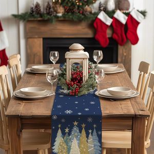 Camino de Mesa Navideño de 13x72 con Copos de Nieve y Árboles de Navidad para Decoración de Comedor Festivo - Product Image 3