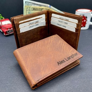 กระเป๋าสตางค์หนังสำหรับผู้ชายทรงสลิมกระเป๋าสตางค์สั้นแบบธุรกิจสีน้ำตาลคลาสสิกเป็นของขวัญ LW-0198 - Product Image 2