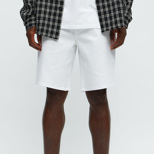 Shorts Bermuda en Coton Blanc pour Homme, Taille Mi-Haute, Fermeture Boutonnée, Style Décontracté, Couleur Unie, Tissu Tissé Respirant - Product Image 1