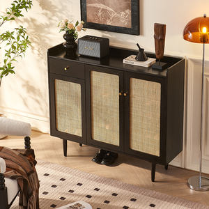 <span class=keywords><strong>Meuble</strong></span> à chaussures rétro en bois massif noir avec portes et tiroir en rotin naturel, organisateur de rangement pour <span class=keywords><strong>entrée</strong></span>, <span class=keywords><strong>meuble</strong></span> de style Japandi - Product Image 2