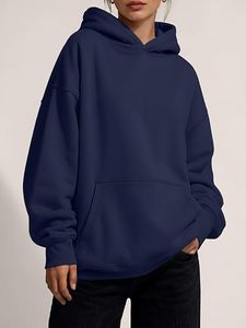 <b>Blue</b> Oversized <b>Women</b> Hoodie Pullover Sweatshirt with Pocket for Casual Wear - Product Image 3