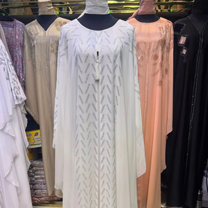 Hot Sale 2026 Polyester Abaya Stone Work Handmade <b>Sequined</b> Arabic Dubai Style Full <b>Flare</b> Nida Fabric Maxi Evening Party Dress - Product Image 1