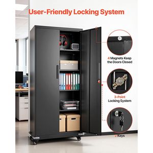 Armadio da Garage in Acciaio con Ruote da 184,4 cm, 5 Ripiani, 4 Mensole Regolabili, 2 Porte Magnetiche, 2 Chiavi - Stoccaggio in Metallo per Magazzino - Product Image 6