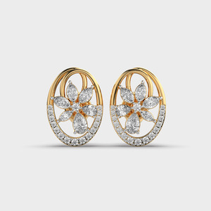 IGI Certified Lab Grown Diamond Oval Floral Halo Stud Earrings 14K Yellow / White / Rose Gold Designer Open <b>Frame</b> Earrings - Product Image 1