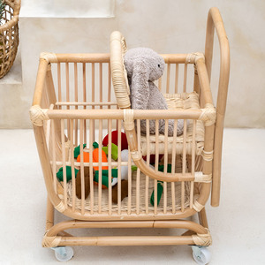 Chariot de courses en rotin sur roulettes, chariot de supermarché pour enfants, jouet pour jeux de rôle, chariot pour enfants, vente en gros - Product Image 1