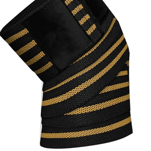 Rodillera de punto al por mayor, negra con rayas doradas, transpirable, con cierre de velcro, unisex, protección para todas las estaciones - Product Image 3