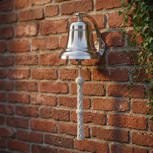 Campana Náutica con Cuerda Trenzada, Acabado Cromado Pulido, Campana de Puerta Marina Montada en la Pared para Decoración de Entrada de Casa y Jardín - Product Image 6