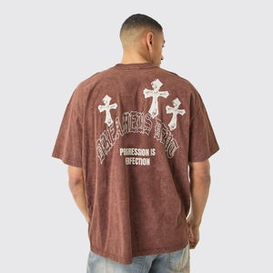 Camiseta de Punto Vintage con Lavado Ácido para Hombre, Poliéster/Algodón, Alta Calidad, Corte Regular, 230 GSM, Cuello Redondo, Ropa de Verano de Secado Rápido - Product Image 1