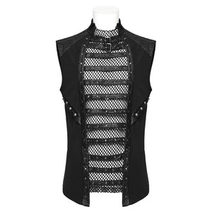 เสื้อกั๊กตาข่ายสไตล์พังก์สีดำสำหรับผู้ชาย แต่งหมุดและหนังเทียม ขายส่ง ปี 2026 - Product Image 4