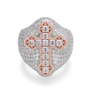 925 Sterling Silver Brilliant Asscher Cut Moissanite Engagement or Wedding Gift Rhodium Plated Hip Hop Cross Iced <b>Ring</b> for <b>Men</b> - Product Image 2