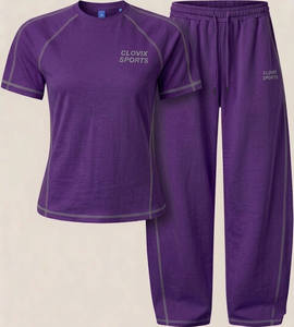 Ensemble de vêtements de sport respirants pour femmes CLOVIX SPORTS, t-shirt à manches courtes vert olive et pantalon de survêtement long - Product Image 2