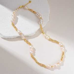 Baroque Freshwater Pearl Necklace 925 Sterling Silver 14K Gold Plated Tube Beaded Choker Elegant Jewelry Women - Product Image 5