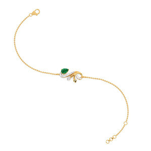 Green Leaf Swirl Diamond Bracelet with Yellow Gold Flowing Curves and Elegant Nature Inspired Center Design - Product Image 2