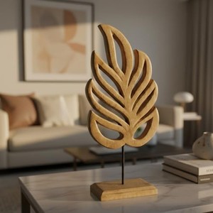 Escultura de Hoja de Madera de Mango Hecha a Mano |   Decoración de Escritorio de Madera Natural al por Mayor - Product Image 5