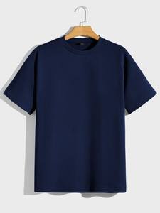 Polyester/Cotton 240g Dobby Knit Eco-Friendly Oversized Unisex T-<b>Shirt</b> Regular Sleeve Crew Custom Logo Print <b>Black</b> Plain Men - Product Image 4
