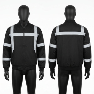 Chaqueta de Seguridad Unisex Premium de 300 Gramos, Lona Resistente de Poliéster/Algodón, Color Negro, con Paneles Reflectantes y Personalización Frontal - Product Image 1