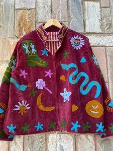 Chaqueta de terciopelo bordada a mano para mujer, diseño celestial, serpiente, estilo cowboy, boho, manga larga, chaqueta de otoño para mujer - Product Image 2