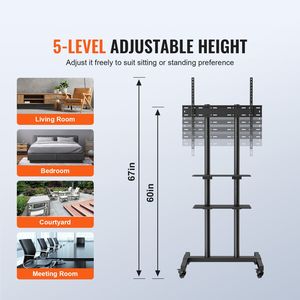 Portable <b>TV</b> <b>Stand</b> Cart for 32 70 Inch <b>TVs</b> Height Adjustable Double Tray Audio Tilt Feature for Mobile Use Durable LCD Material - Product Image 3