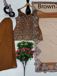 Vente en gros de salwar kameez sharara en georgette rouge pour femmes, avec dupatta en organza, travail de moti, réversible, pour mariage d'hiver, tenue de soirée, sur mesure - Product Image 4