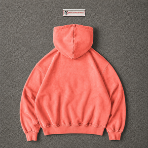 Sudadera con capucha roja coral vintage desgastada con cremallera, gráfico bordado 'Feel Lost But Im Back', estilo oversize, lavada, streetwear, para otoño - Product Image 6