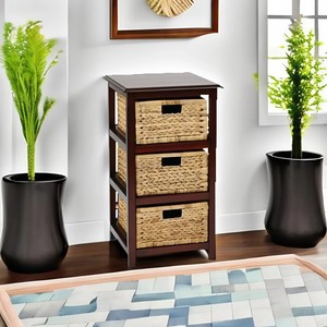 High Quality Vietnam-Made Wooden Cabinet with Water Hyacinth Basket <b>Storage</b> Drawer Cabinet for Home Furniture Wholesaler - Product Image 3