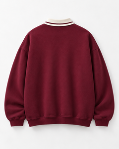 ONETEN APPARELS เสื้อโปโลแบบมีฮู้ด ดีไซน์ 2 in 1 ผ้าฝ้ายสีแดงเลือดหมู น้ำหนักเบา ทรงหลวม ใส่สบาย แขนยาว - Product Image 3
