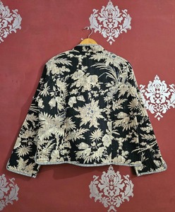 Indian Handmade <b>Knitted</b> Cotton Quilted Reversible <b>Animal</b> Print Three Quarter Sleeve Turn-down Collar 200g Women's Jacket - Product Image 3