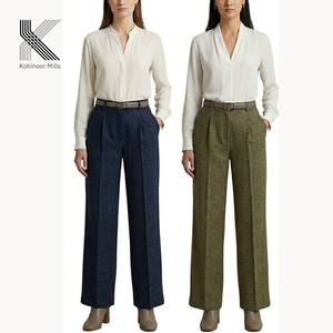Women Wide Leg Trousers Cotton Spandex Dobby Fabric Pants 215GSM Stretch Fit OEM ODM - Product Image 2