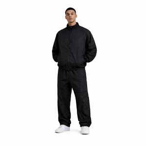 Conjunto Deportivo Informal para Hombre, Ligero, de Nailon, 2 en 1, Chaqueta con Cremallera y Pantalones, Color Negro Sólido, Manga Larga, para Verano - Product Image 1