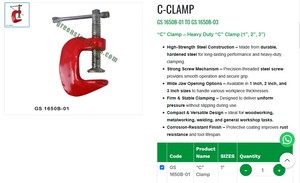 Heavy Duty C Clamp Steel Adjustable Clamp <b>Tool</b> <b>Woodworking</b> Metal Jewelry <b>Tools</b>| Item No GS-1650B-01 - Product Image 3