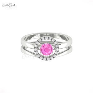 Handmade 14k Solid Gold Genuine 5mm Prong Set Pink Sapphire & Diamond Anniversary <b>Stacking</b> <b>Ring</b> Verified Wholesale Supplier - Product Image 2
