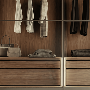 JY Project Customized Modern Walnut Wooden <b>Wardrobe</b> Sliding Door Freestanding Closet European E1 E0 Villa Furniture - Product Image 4