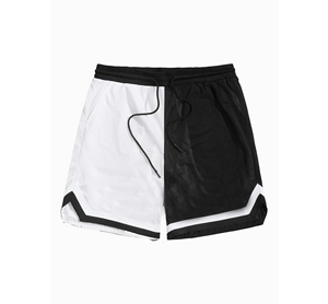 Shorts de basketball pour hommes en maille color block, respirants, amples, avec cordon de serrage, taille élastique, été, 100% polyester, séchage rapide, personnalisables pour équipe - Product Image 1