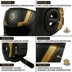 Protector de Cabeza de Boxeo con Logotipo Personalizado Negro Dorado, Protector de Cabeza de Cuero PU para Entrenamiento de Sparring, Protección Facial Estilo Mexicano OEM - Product Image 5
