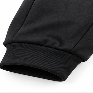 Pantalon de jogging en molleton noir personnalisé, couleur unie, style minimaliste, taille élastique, revers côtelés, décontracté, pour l'hiver, vente en gros - Product Image 4