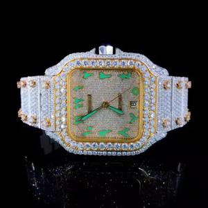 Reloj de Lujo Unisex de Dos Tonos, Dorado y Blanco, con Incrustaciones de Diamantes, Rectangular, de Cuarzo, con Correa de Acero Inoxidable, Analógico, de Vestir - Product Image 1