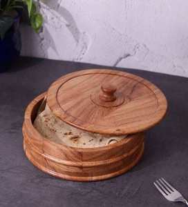 Boîte à Roti en Bois de Mangue Faite à la Main, Durable, avec Poignée en Acier Inoxydable Isolée, Diamètre 20 cm, Conteneur de Rangement pour Cuisine - Product Image 2