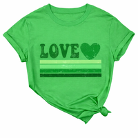Camiseta de Alta Calidad para Mujer, Diseño Vintage, Color Verde de Moda, con Corazón, Corte Ajustado, Cuello Redondo, Manga Larga, 100% Algodón
