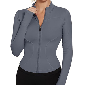 Women's Full-Length <b>Zip</b>-<b>Up</b> Workout <b>Jacket</b> Sweat-Wicking Breathable Spandex/Polyester Fabric Four-Way Stretch for Running Yoga - Product Image 5