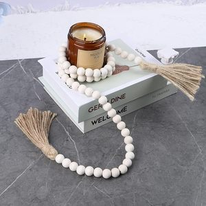 <b>Rustic</b> <b>Wooden</b> Bead Garland with Tassels Farmhouse Decorative Beads for Home Decor Boho Table Styling Tray Vase Accent - Product Image 4