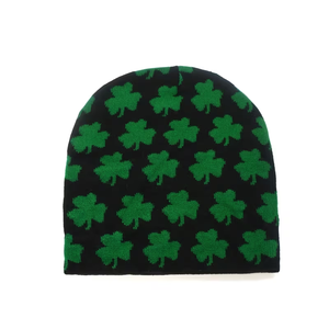Bonnet tricoté personnalisé avec logo, motif trèfle, doux et extensible, style irlandais, couvre-chef d'hiver - Product Image 3
