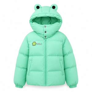 Blouson matelassé à capuche grenouille mignon, vert, broderie dessin animé, chaud et épais pour l'hiver, manteau décontracté unisexe, coupe régulière, fermeture éclair - Product Image 6