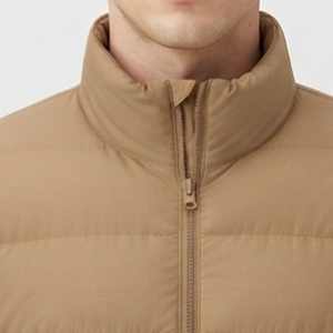 Men's Tan Stand Collar Puffer Jacket Lightweight Polyester Winter Coat Casual Outdoor Wear Zipper Closure Regular Fit Closure Re - Product Image 5