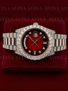 Reloj de Lujo para Hombre con Esfera Roja Sunburst, Diamantes Moissanite, Estilo Hip Hop, Completamente Cubierto de Diamantes, Fecha y Día, Automático, de Acero Inoxidable - Product Image 5