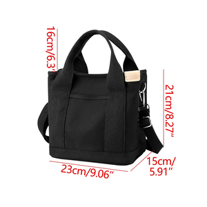 Bolso Tote de Lona Negra para Mujer, Minimalista, Cuadrado, con Parte Superior Abierta, para Uso Diario - Product Image 4