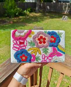 Pink Mandala Beaded Envelope <b>Clutch</b> <b>Bag</b> Pearl Seed Bead Evening Purse Ethnic Handbag Party <b>Wristlet</b> Wallet For Women - Product Image 3