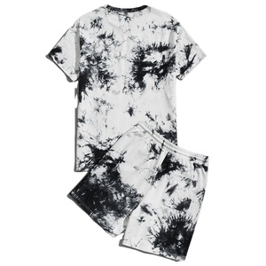 Venta al por mayor 100% de algodón contraste costilla camisetas lavado ácido pantalones cortos vintage conjunto ropa deportiva de dos piezas casual hip hop slim fit conjuntos - Product Image 3