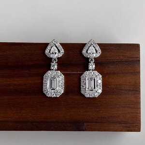 <b>Emerald</b> & Pear Cut Lab Grown Diamond <b>Earrings</b> in White <b>Gold</b>, Luxury <b>Earrings</b> for Women, Bridal Anniversary & Wedding Gift - Product Image 1
